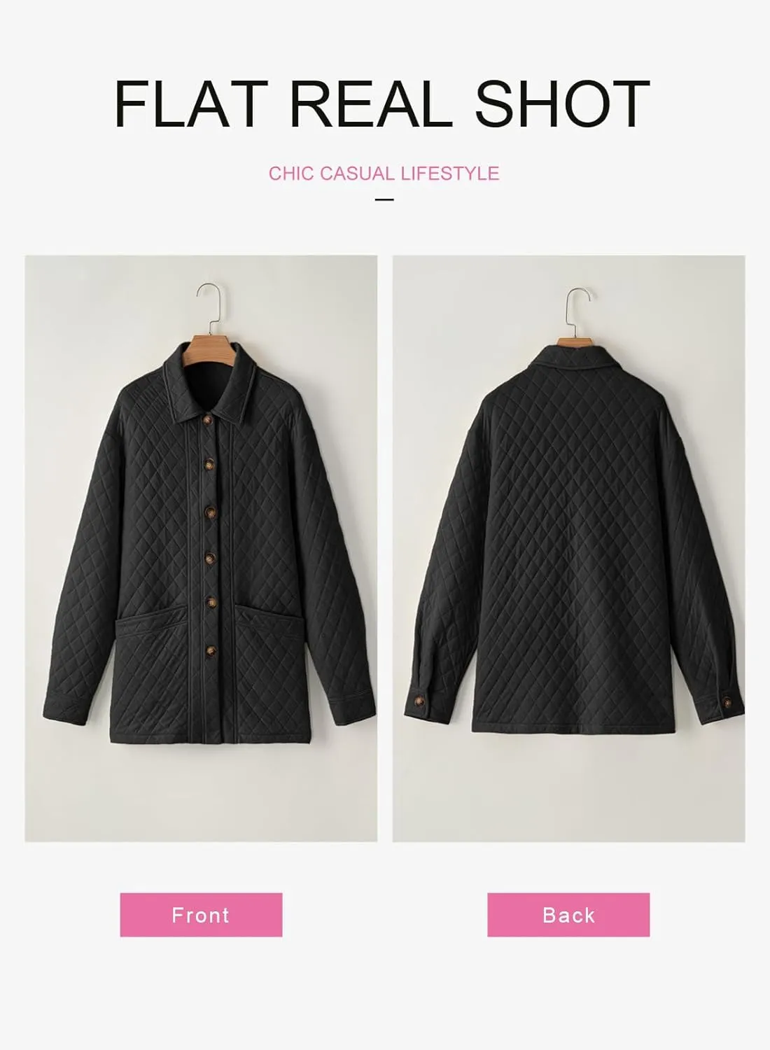 Dokotoo Casual Quilted Jackets for Women Button Down Collared Long Sleeve Shirts Spring Jackets with Pockets 2025