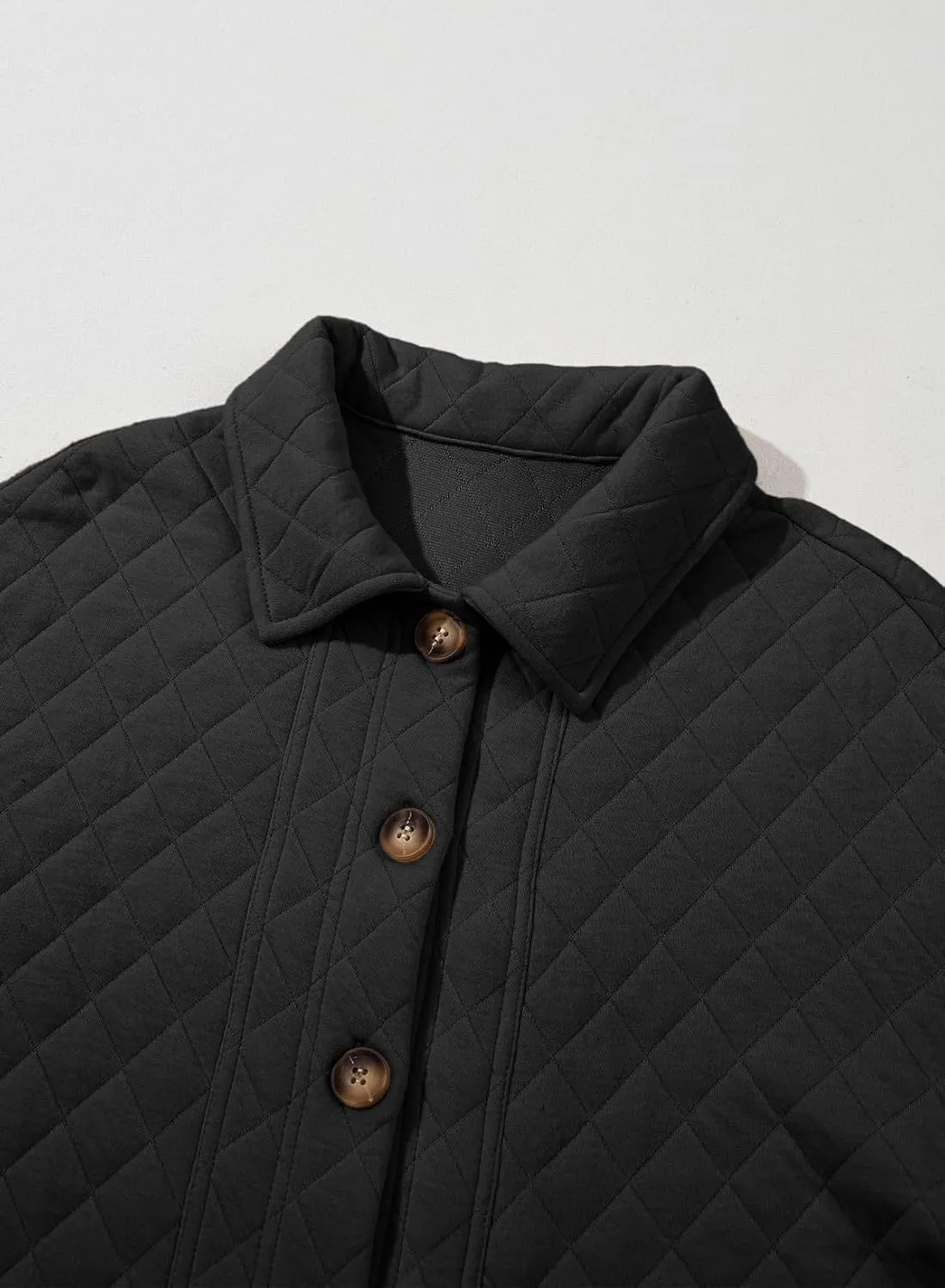 Dokotoo Casual Quilted Jackets for Women Button Down Collared Long Sleeve Shirts Spring Jackets with Pockets 2025