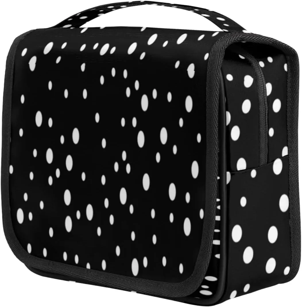 Dots Style Travel Toiletry Bag for Women Portable Waterproof Travel Makeup Bag with Hanging Hook Makeup Cosmetic Organizer for Travel Business Trip Camping Bathroom
