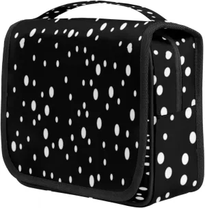 Dots Style Travel Toiletry Bag for Women Portable Waterproof Travel Makeup Bag with Hanging Hook Makeup Cosmetic Organizer for Travel Business Trip Camping Bathroom