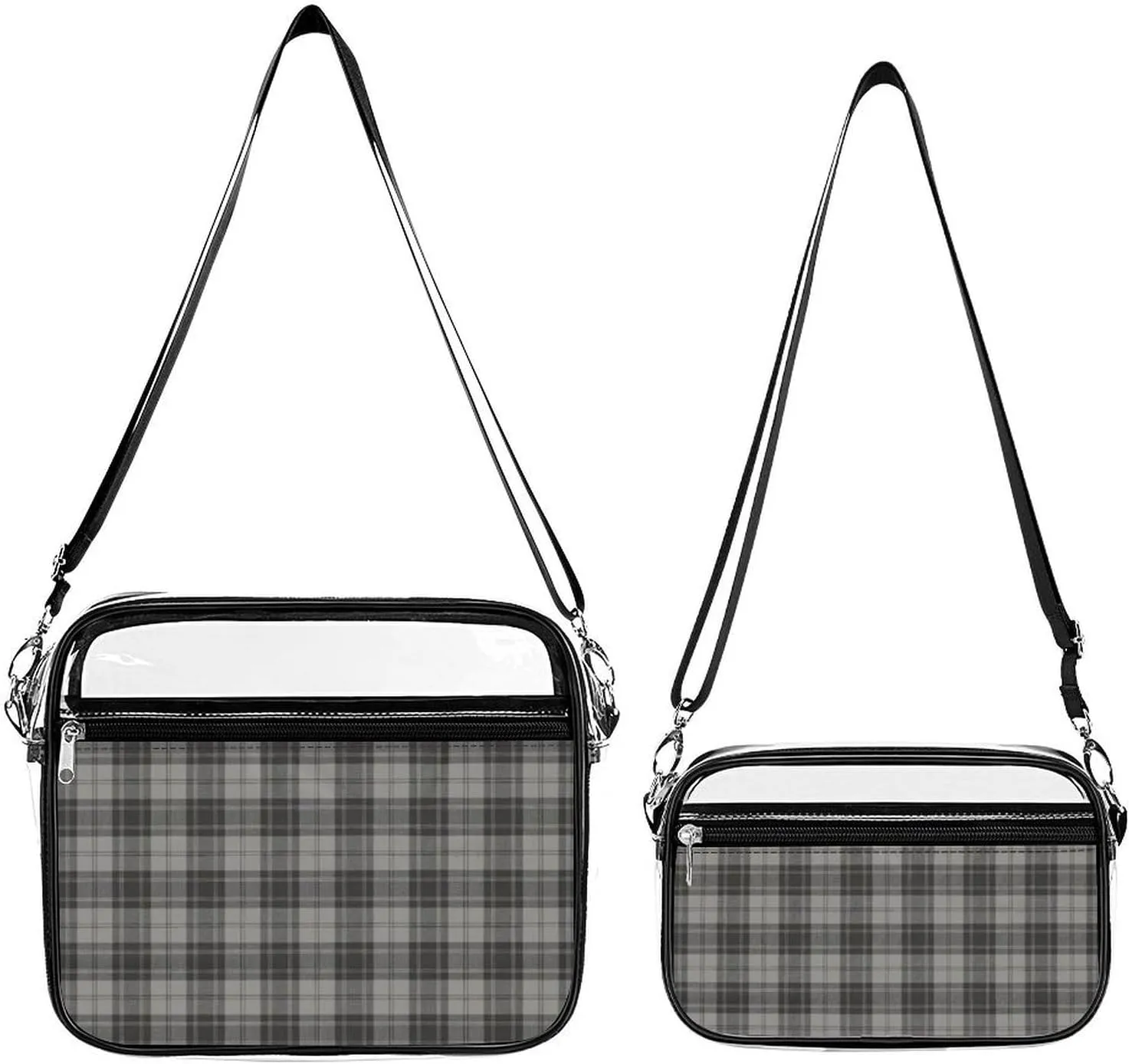 Douglas Grey Tartain Plaid Black Gray Transparent Cross Bag Two-piece Set, Fashionable Transparent Bag