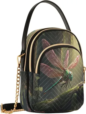 Dragonfly Mossy Branch Crossbody Bags for Women Hand Bag Small Sling Shoulder Travel Bags Phone Wallet Mini Purse