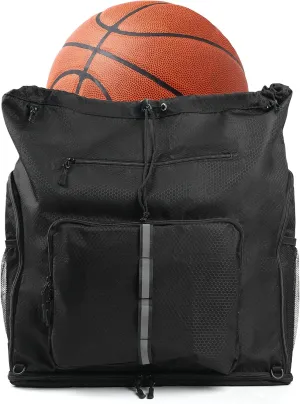 Drawstring Backpack Bag Sports Gym Bag with Shoe Compartment, Water-Resistant Beach Backpack String Bag for Sports Gym Beach Swim Travel Black