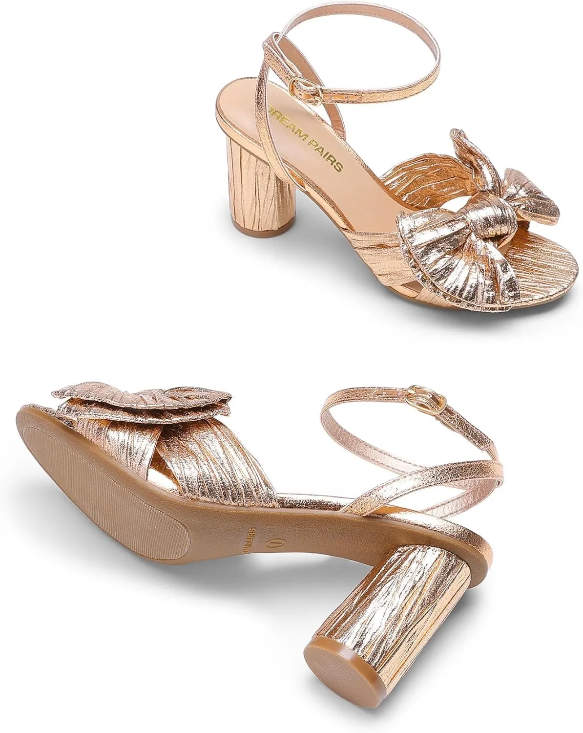 DREAM PAIRS Women's Bow Knot Heeled Sandals Low Chunky Heels Open Toe Ankle Strap Slingback Dress Shoes for Wedding Bridal Party