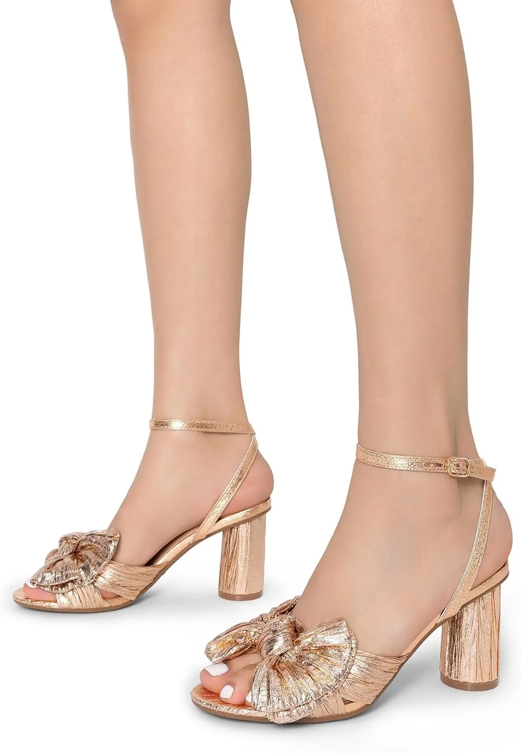 DREAM PAIRS Women's Bow Knot Heeled Sandals Low Chunky Heels Open Toe Ankle Strap Slingback Dress Shoes for Wedding Bridal Party