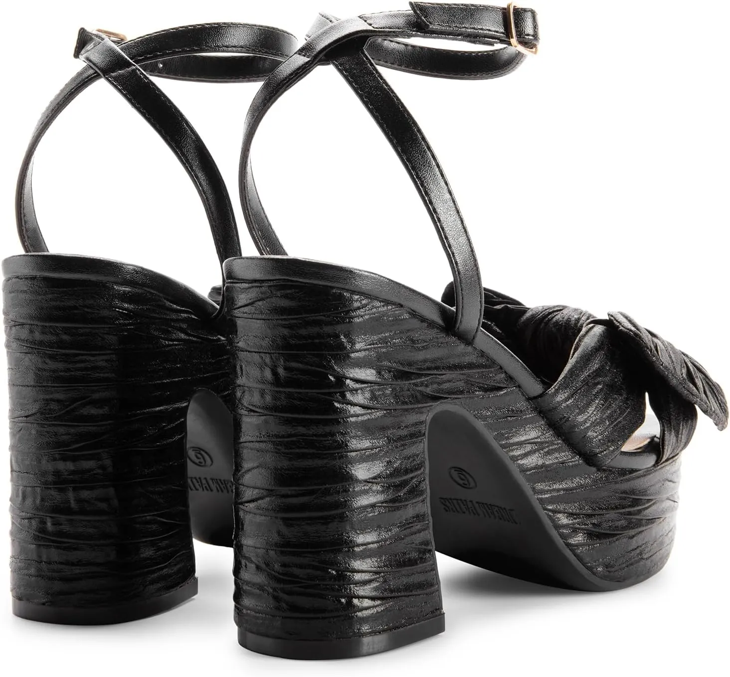 DREAM PAIRS Women's Chunky Platform Heels Sandals Pleated Bow Knot Ankle Buckle Strap Heeled Sandals Open Toe Comfortable Wedding Party Dress Shoes