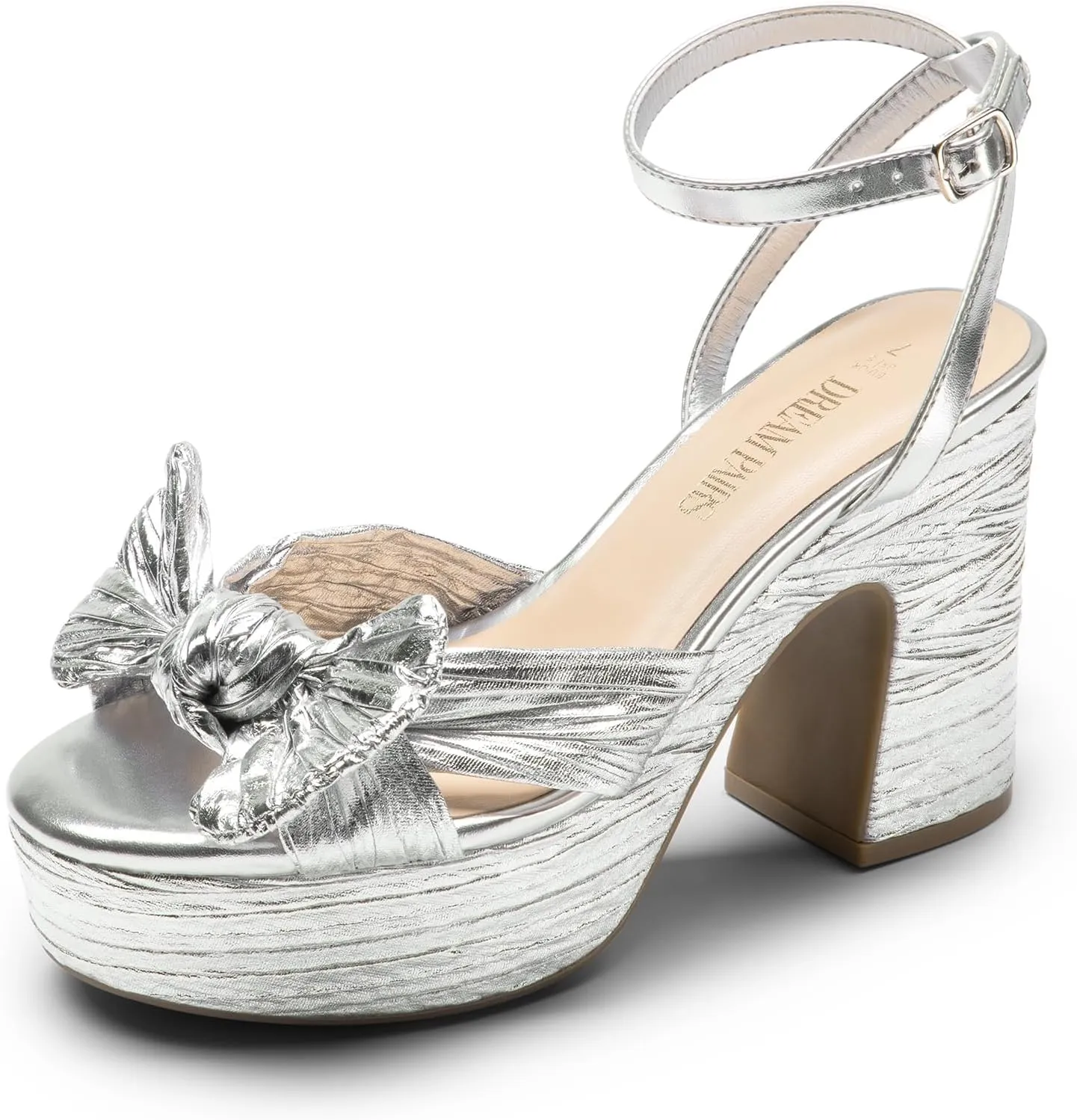 DREAM PAIRS Women's Chunky Platform Heels Sandals Pleated Bow Knot Ankle Buckle Strap Heeled Sandals Open Toe Comfortable Wedding Party Dress Shoes