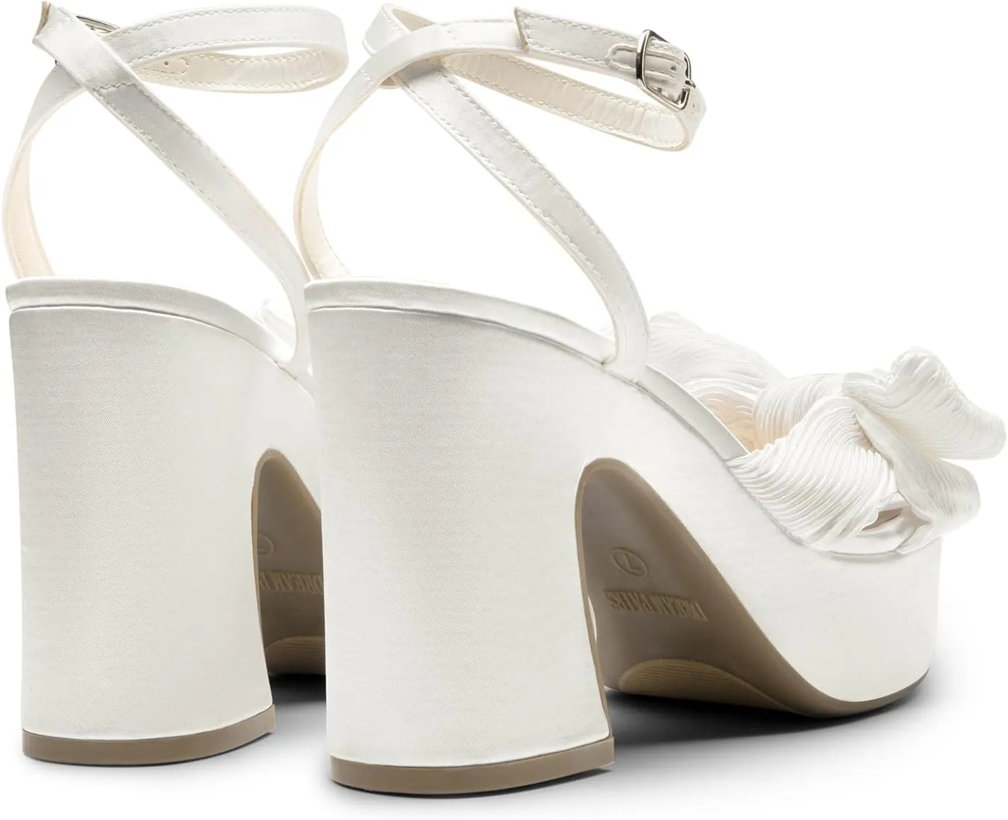 DREAM PAIRS Women's Chunky Platform Heels Sandals Pleated Bow Knot Ankle Buckle Strap Heeled Sandals Open Toe Comfortable Wedding Party Dress Shoes