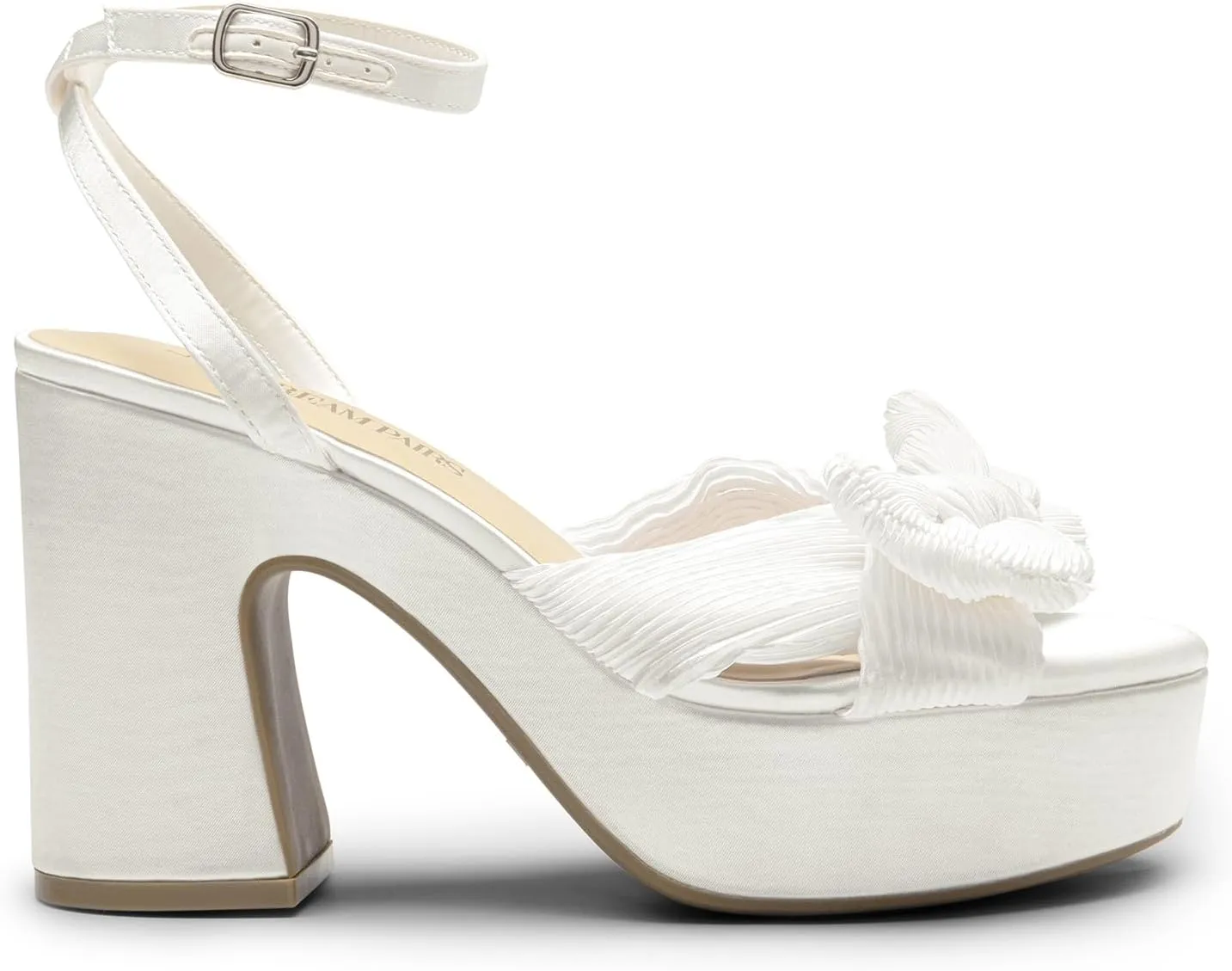 DREAM PAIRS Women's Chunky Platform Heels Sandals Pleated Bow Knot Ankle Buckle Strap Heeled Sandals Open Toe Comfortable Wedding Party Dress Shoes