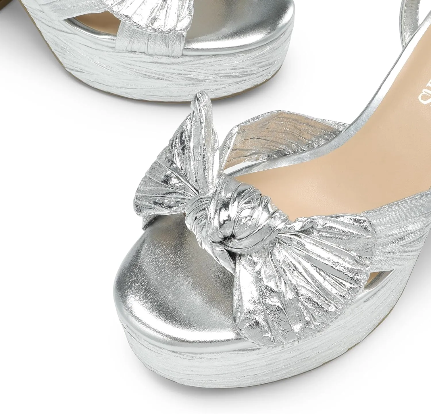 DREAM PAIRS Women's Chunky Platform Heels Sandals Pleated Bow Knot Ankle Buckle Strap Heeled Sandals Open Toe Comfortable Wedding Party Dress Shoes