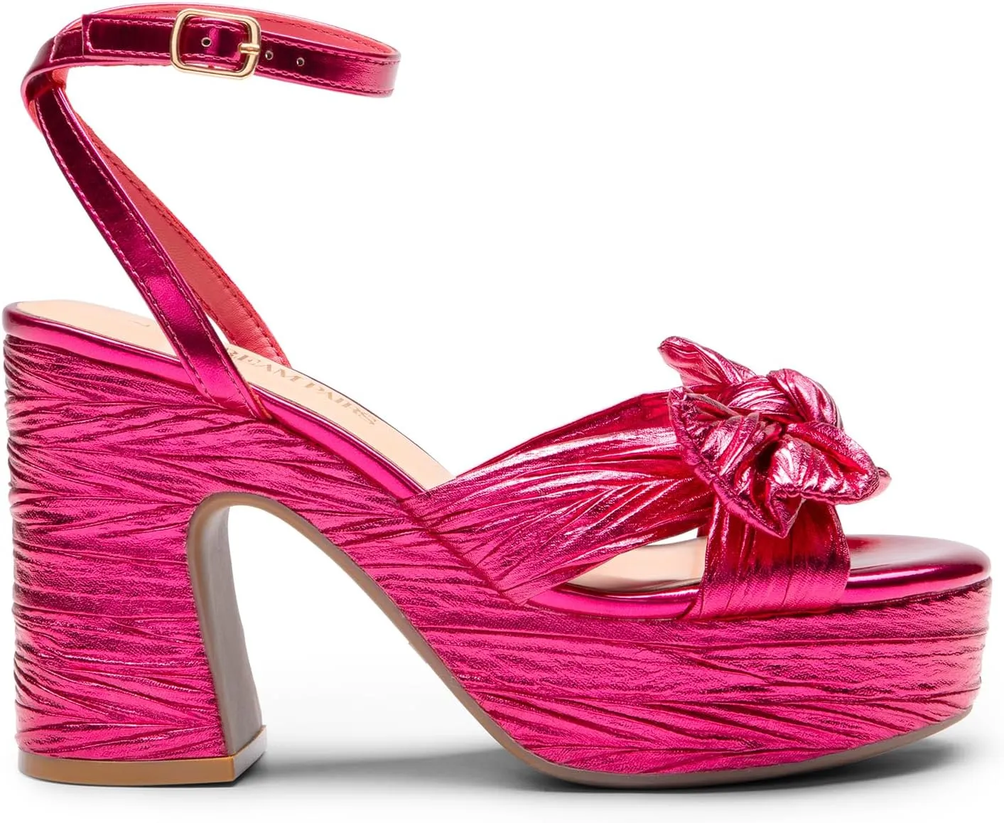 DREAM PAIRS Women's Chunky Platform Heels Sandals Pleated Bow Knot Ankle Buckle Strap Heeled Sandals Open Toe Comfortable Wedding Party Dress Shoes