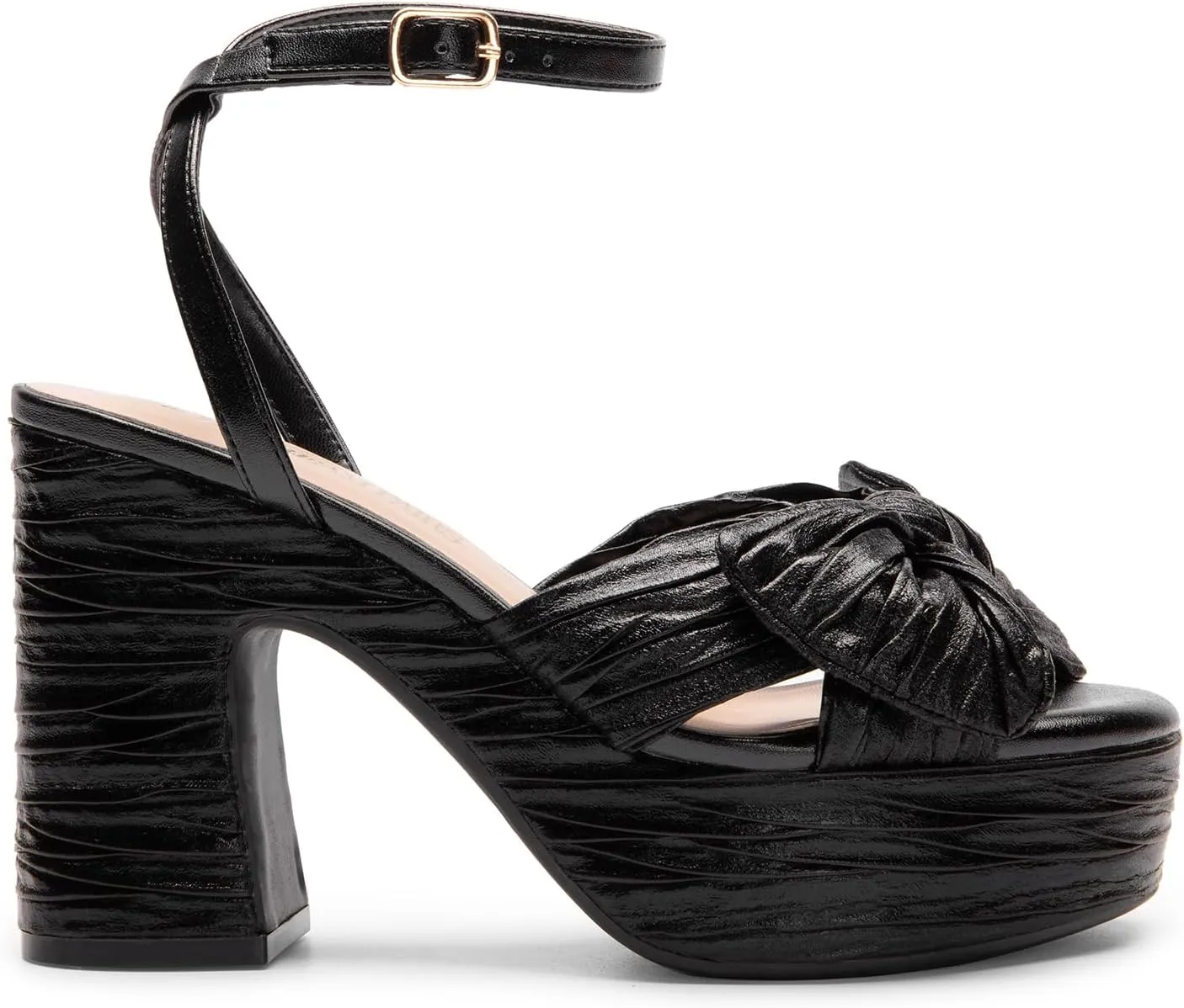 DREAM PAIRS Women's Chunky Platform Heels Sandals Pleated Bow Knot Ankle Buckle Strap Heeled Sandals Open Toe Comfortable Wedding Party Dress Shoes