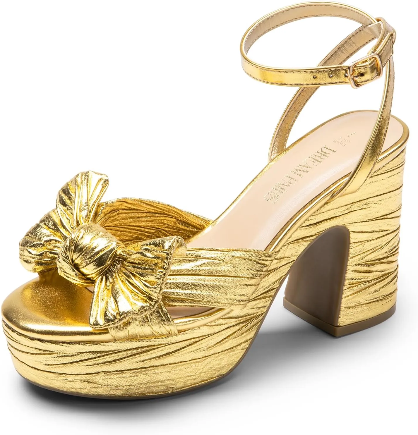 DREAM PAIRS Women's Chunky Platform Heels Sandals Pleated Bow Knot Ankle Buckle Strap Heeled Sandals Open Toe Comfortable Wedding Party Dress Shoes
