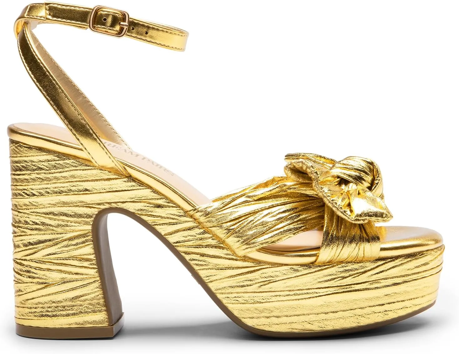DREAM PAIRS Women's Chunky Platform Heels Sandals Pleated Bow Knot Ankle Buckle Strap Heeled Sandals Open Toe Comfortable Wedding Party Dress Shoes