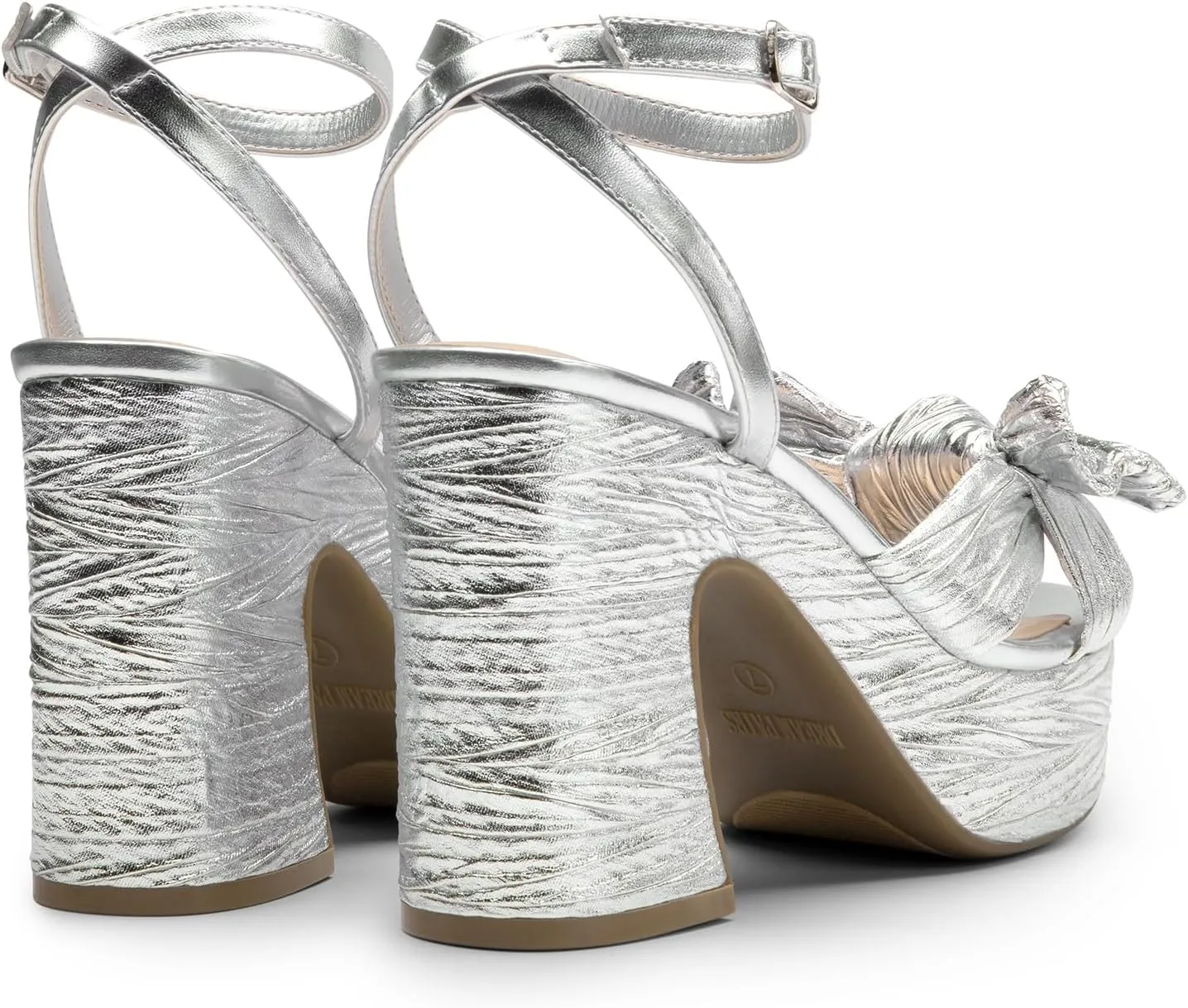 DREAM PAIRS Women's Chunky Platform Heels Sandals Pleated Bow Knot Ankle Buckle Strap Heeled Sandals Open Toe Comfortable Wedding Party Dress Shoes