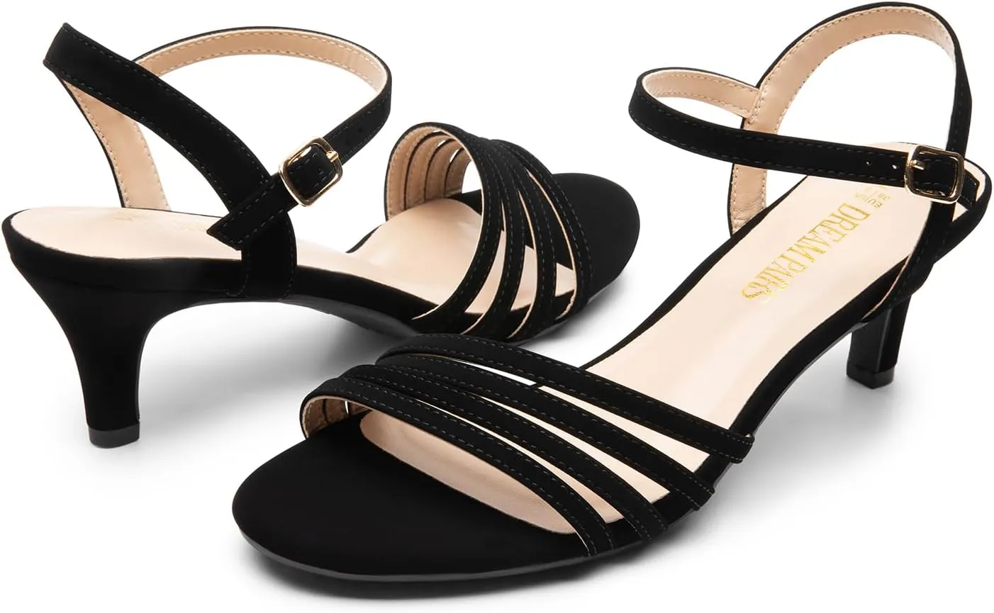 DREAM PAIRS Women's Low Kitten Heels Open Round Toe Comfortable Strappy Heels for Daily Casual Dressy Wedding Party Evening Sandals