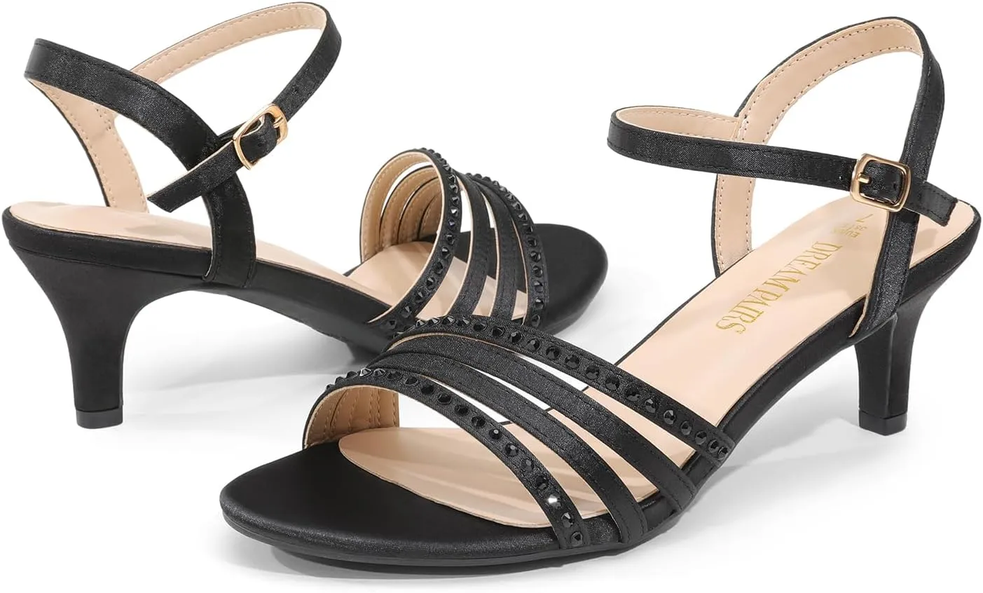 DREAM PAIRS Women's Low Kitten Heels Open Round Toe Comfortable Strappy Heels for Daily Casual Dressy Wedding Party Evening Sandals