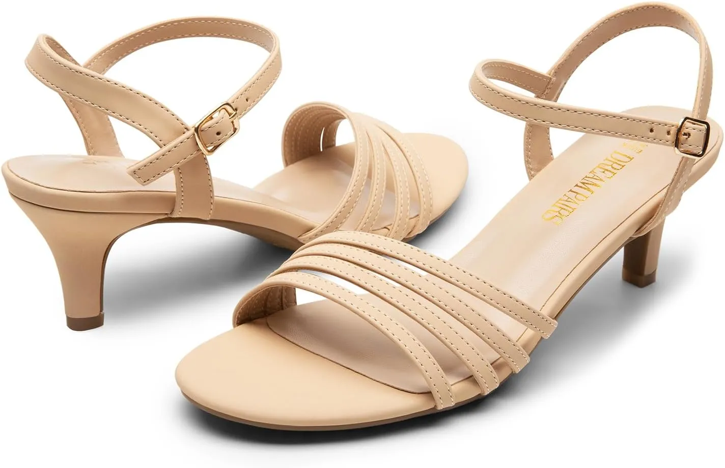DREAM PAIRS Women's Low Kitten Heels Open Round Toe Comfortable Strappy Heels for Daily Casual Dressy Wedding Party Evening Sandals