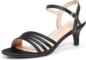DREAM PAIRS Women's Low Kitten Heels Open Round Toe Comfortable Strappy Heels for Daily Casual Dressy Wedding Party Evening Sandals