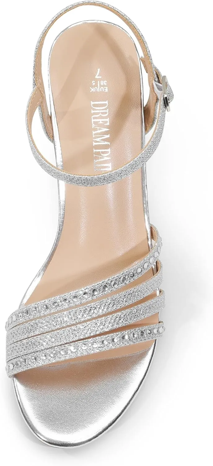DREAM PAIRS Women's Low Kitten Heels Open Round Toe Comfortable Strappy Heels for Daily Casual Dressy Wedding Party Evening Sandals