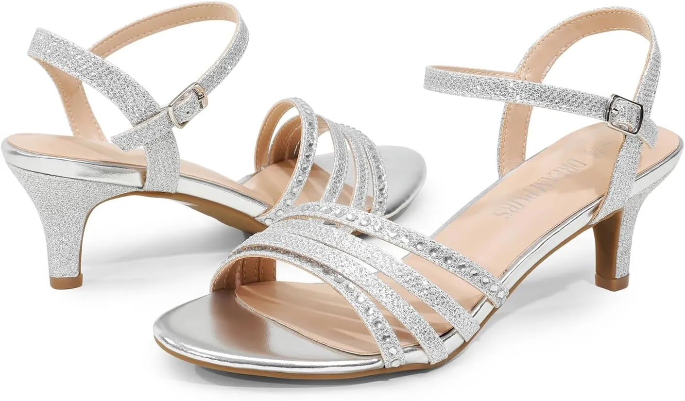 DREAM PAIRS Women's Low Kitten Heels Open Round Toe Comfortable Strappy Heels for Daily Casual Dressy Wedding Party Evening Sandals