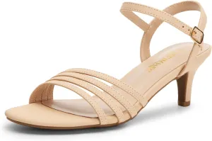 DREAM PAIRS Women's Low Kitten Heels Open Round Toe Comfortable Strappy Heels for Daily Casual Dressy Wedding Party Evening Sandals