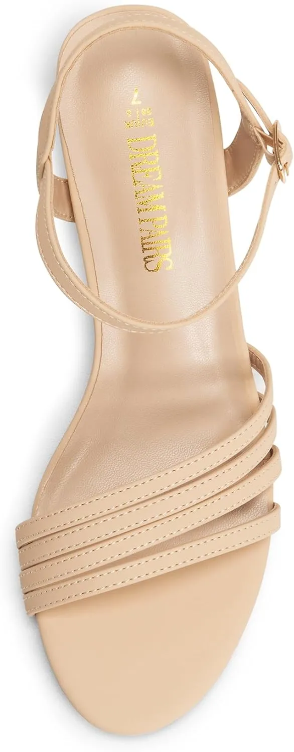DREAM PAIRS Women's Low Kitten Heels Open Round Toe Comfortable Strappy Heels for Daily Casual Dressy Wedding Party Evening Sandals