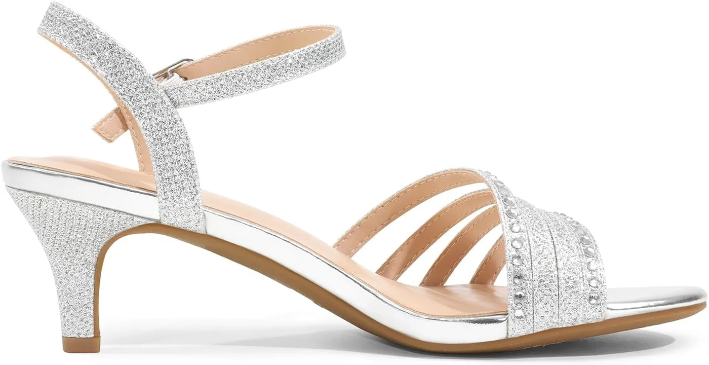 DREAM PAIRS Women's Low Kitten Heels Open Round Toe Comfortable Strappy Heels for Daily Casual Dressy Wedding Party Evening Sandals