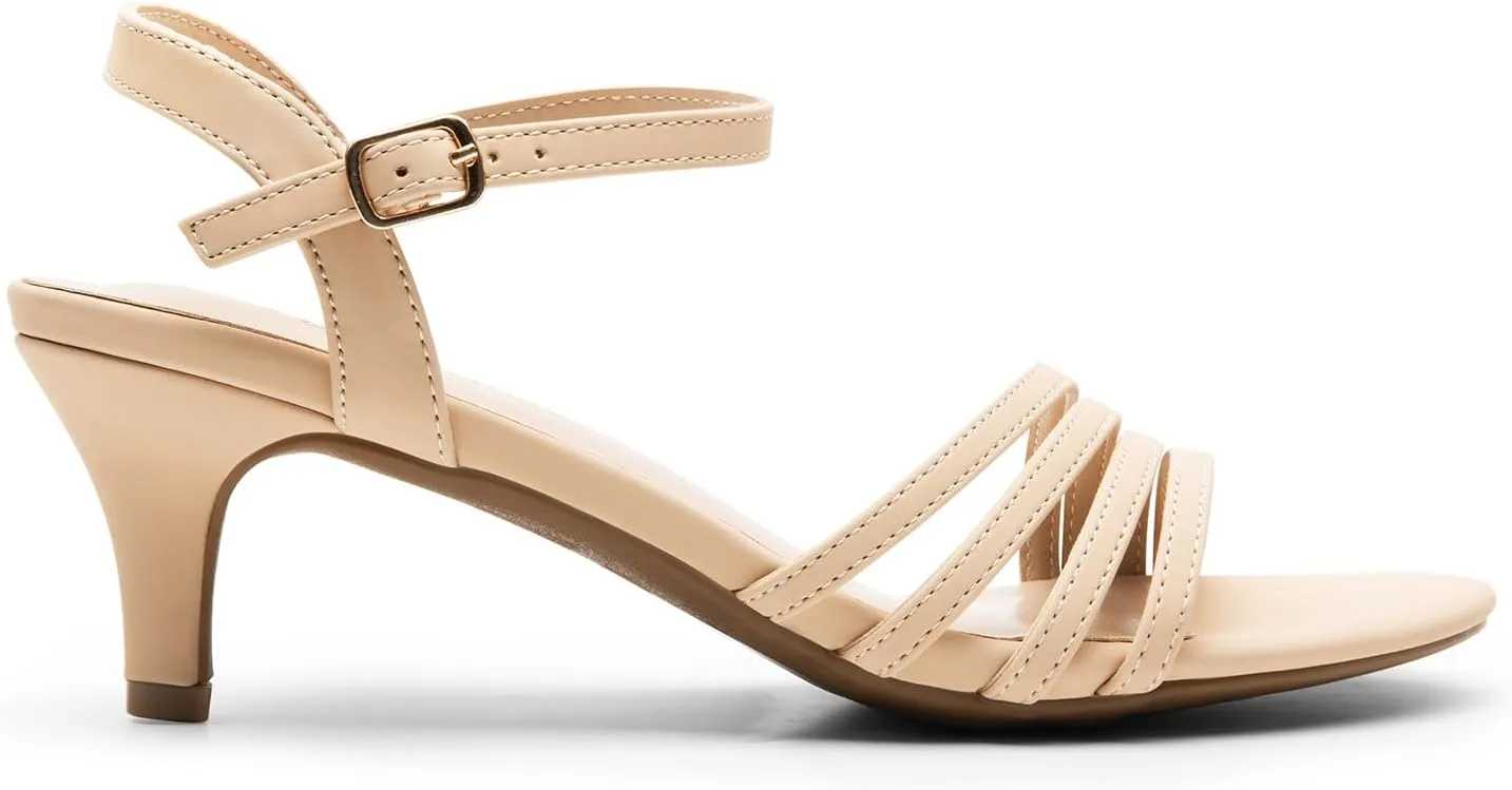 DREAM PAIRS Women's Low Kitten Heels Open Round Toe Comfortable Strappy Heels for Daily Casual Dressy Wedding Party Evening Sandals