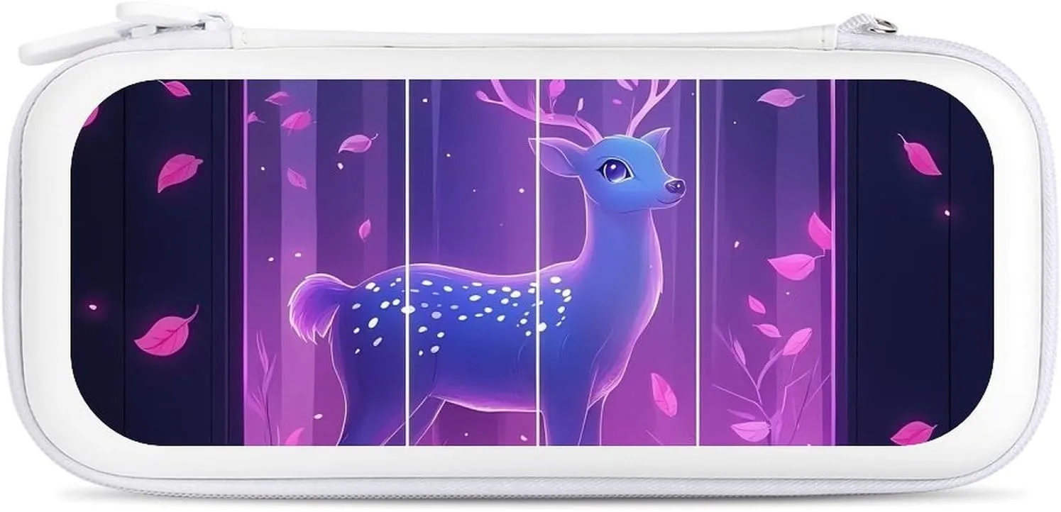 Dreamy Deer Glowing Leaves Compatible with Switch Carrying Case Hard Travel Game Bag Pouch with 15 Games Accessories