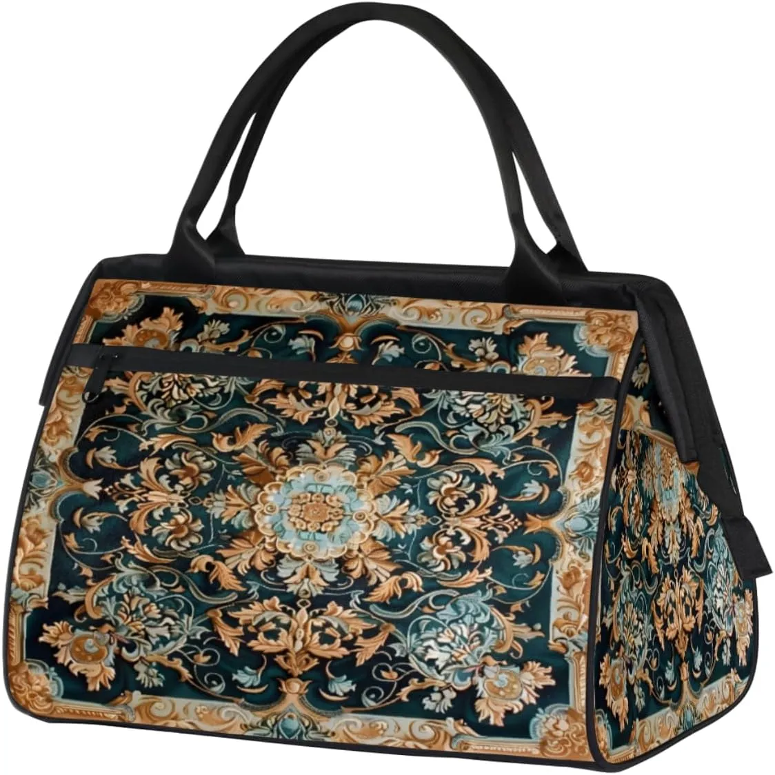 Duffel Bags Gym Bag for Women Men, Travel Duffel Bag with Trolley Sleeve, Waterproof Sports Gym Bag Weekender Overnight Bag Carry On Tote Bag for Gym Travel Sport, Tile Flowers Ornament Plaid