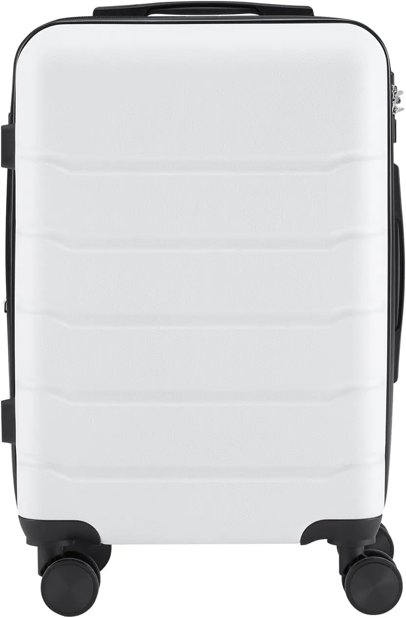 Durable Hard Sided Expandable Suitcase with Smooth Rotating Wheels, Retractable Handle, White, 20 Inch