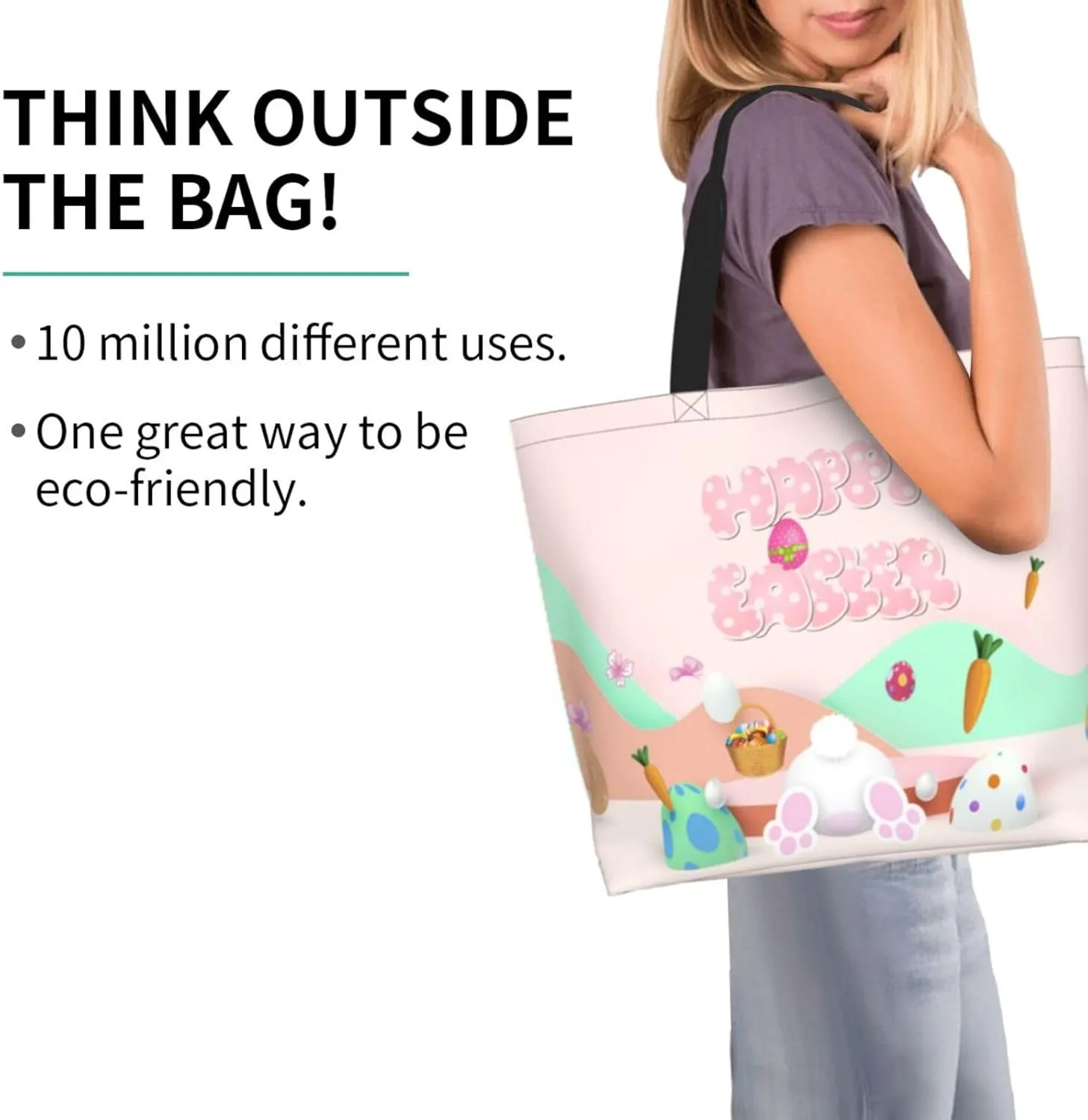 Easter Grocery Bag Happy Easter Shopping Bag Easter Egg Handbag Bags Easter Tote Bag for Outdoor