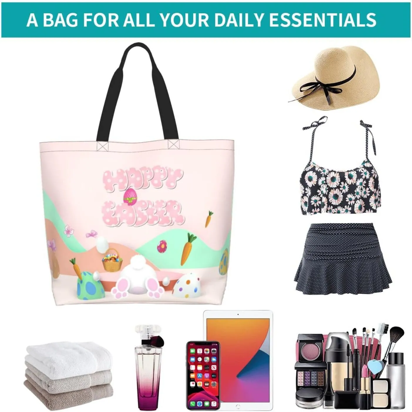 Easter Grocery Bag Happy Easter Shopping Bag Easter Egg Handbag Bags Easter Tote Bag for Outdoor