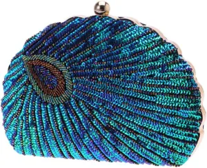 Elegant Beaded and Sequins Evening Bag for Women, Green Polyester Handbag, Perfect for Parties, Proms, and Dinners