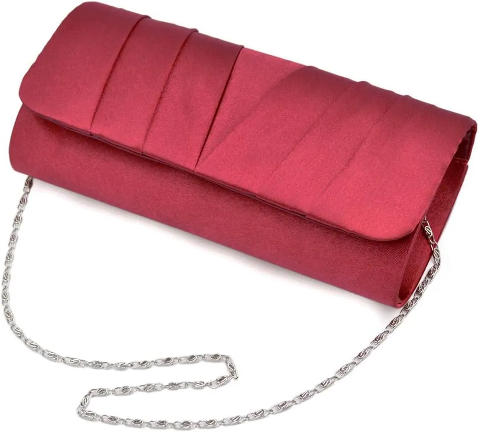 Elegant Classic Solid Satin Pleated Satin Flap Clutch Evening Bag Handbag