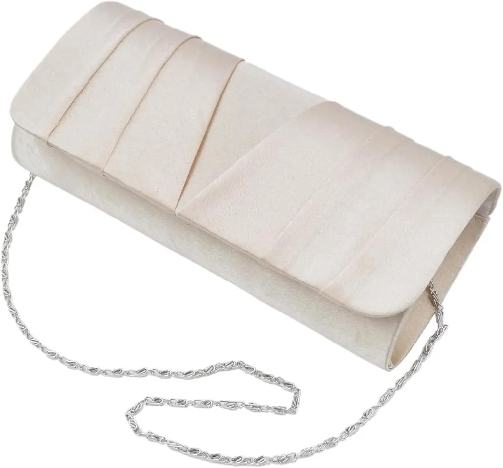 Elegant Classic Solid Satin Pleated Satin Flap Clutch Evening Bag Handbag