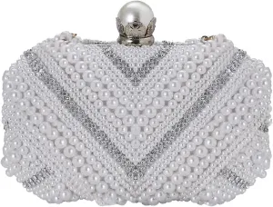 Elegant Pearl Beaded Evening Handbag with Rhinestones - Bridal Wedding Small Crossbody Shoulder Bag for Ladies
