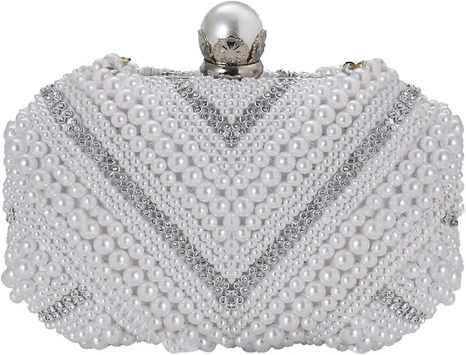Elegant Pearl Beaded Evening Handbag with Rhinestones - Bridal Wedding Small Crossbody Shoulder Bag for Ladies