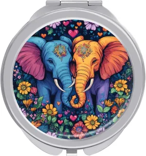 Elephant Couple in Love Flower Compact Makeup Mirror Mini Foldable Cosmetic Mirror Portable Travel Mirror for Purse Pocket