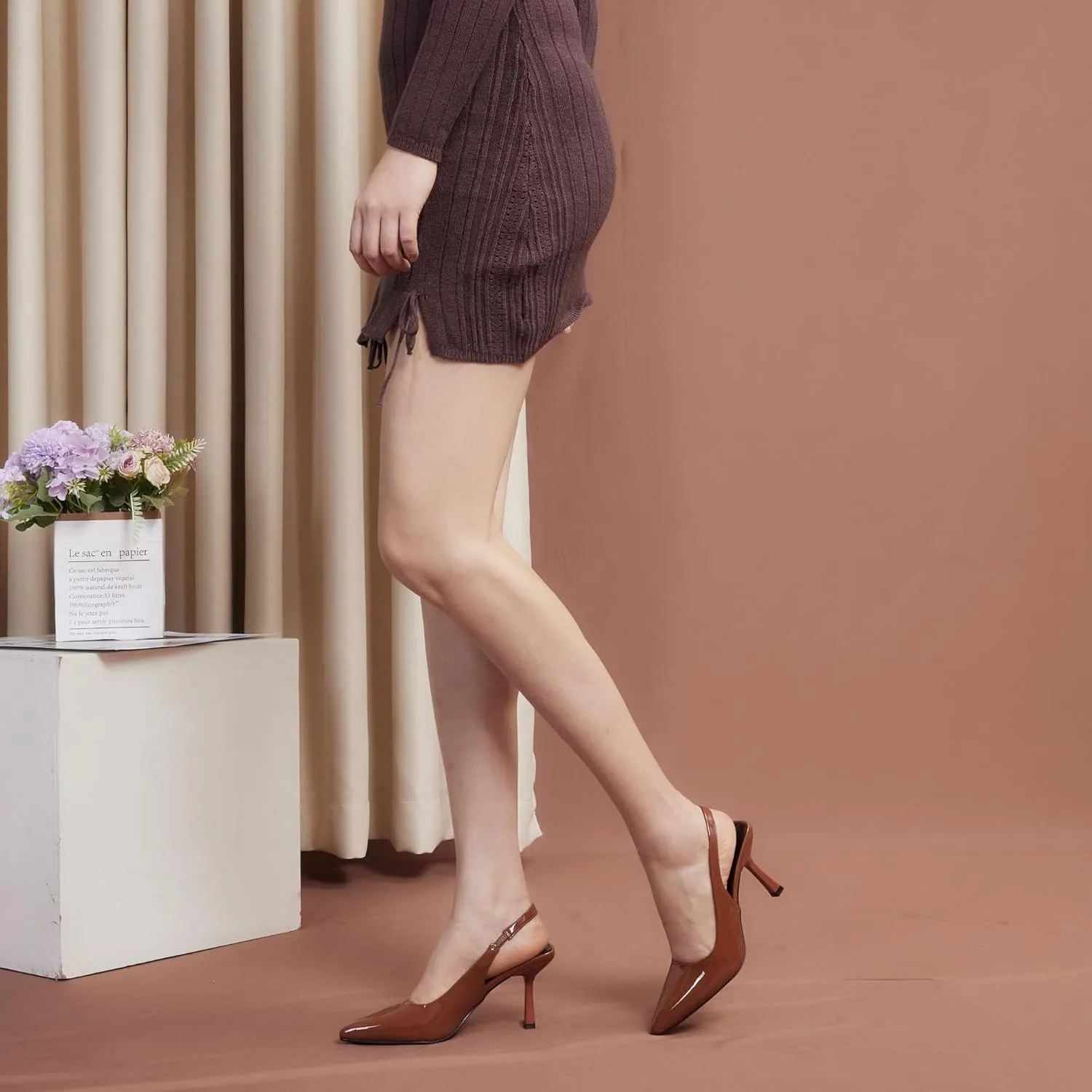 Elisabet Tang 3.14 in Trendy Slingback Stiletto Pumps for Women - Sexy Slip on Pointed Closed Toe mid High Heels Daily Party Office