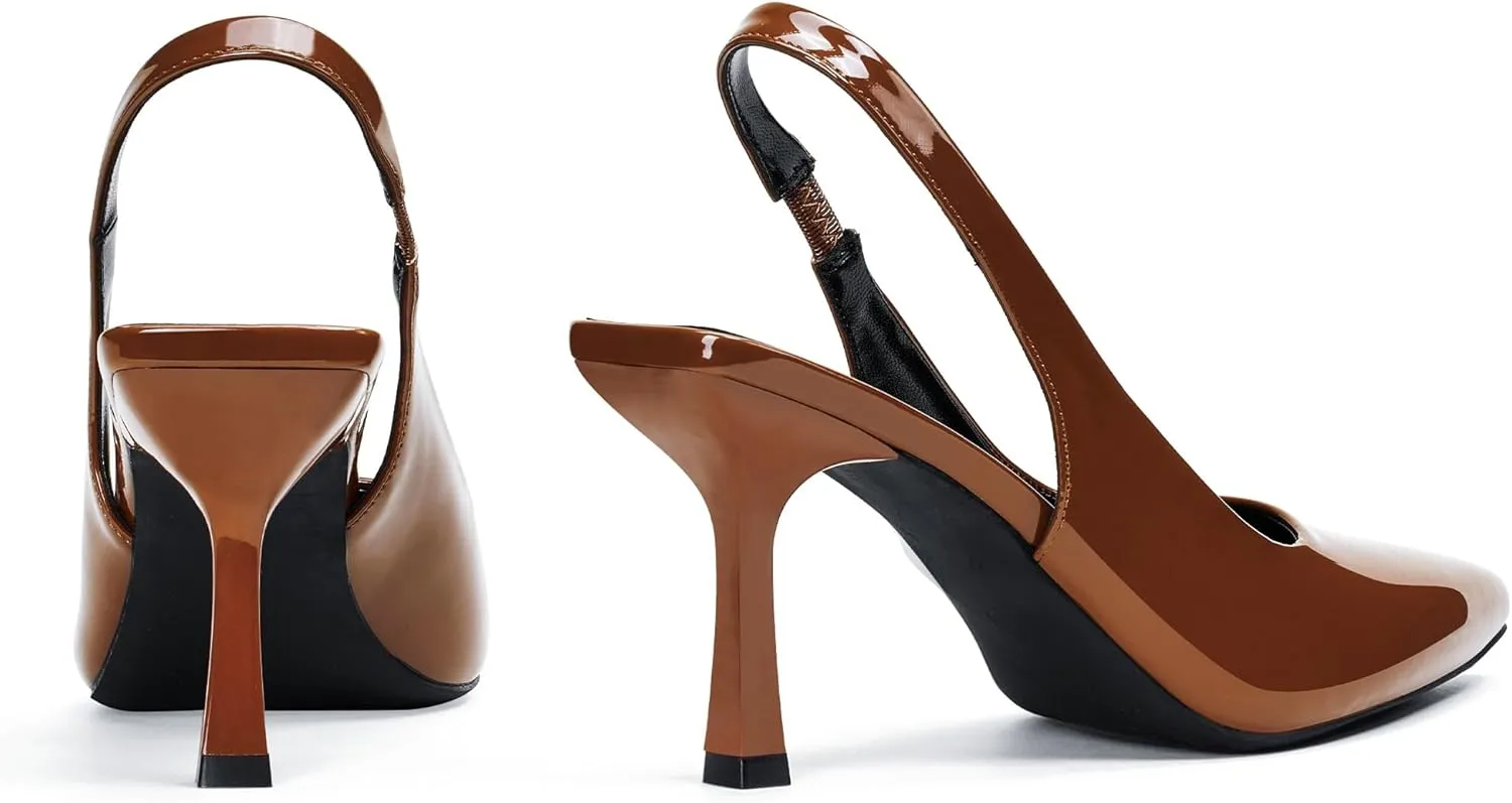 Elisabet Tang 3.14 in Trendy Slingback Stiletto Pumps for Women - Sexy Slip on Pointed Closed Toe mid High Heels Daily Party Office
