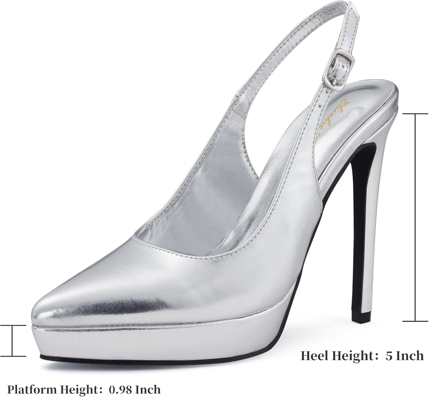 Elisabet Tang Platform Pumps 5 Inch Pointed Closed Toe Stiletto Slingback High Heel for Women Evening Prom Party Wedding Homecoming Dress Shoes Sexy