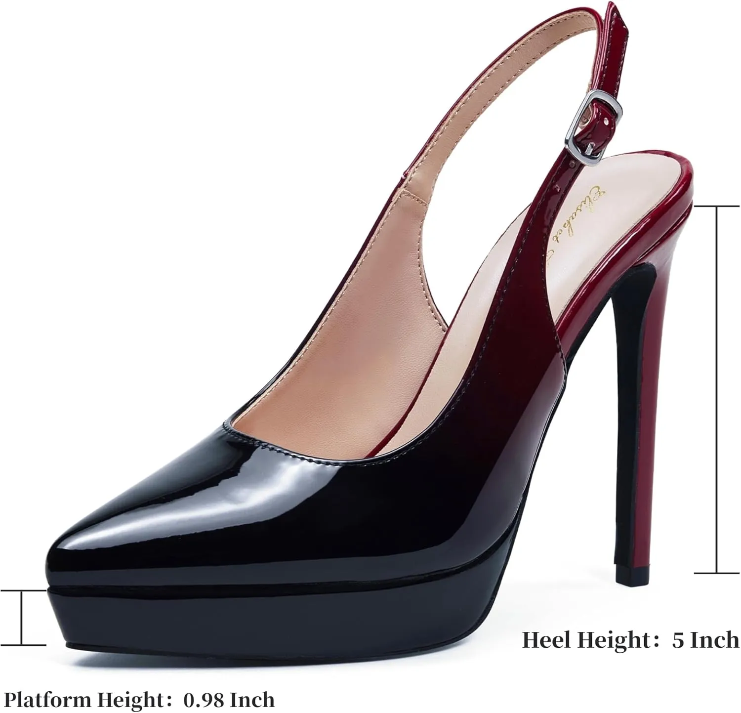 Elisabet Tang Platform Pumps 5 Inch Pointed Closed Toe Stiletto Slingback High Heel for Women Evening Prom Party Wedding Homecoming Dress Shoes Sexy