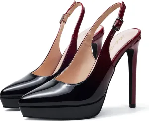 Elisabet Tang Platform Pumps 5 Inch Pointed Closed Toe Stiletto Slingback High Heel for Women Evening Prom Party Wedding Homecoming Dress Shoes Sexy
