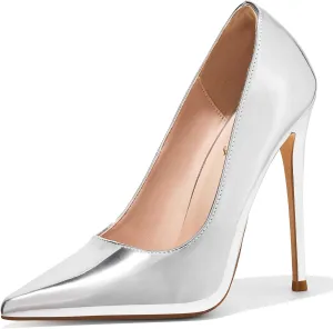 Elisabet Tang Women Pumps 12cm/4.7 Inch Stiletto Heels Pumps Pointed Toe Patent Leather Slip On High Heel Evening Party Dress Shoes
