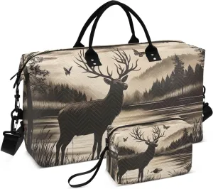 Elk Lake Landscape Travel Duffel Bag, Gym Bags with Multiple Interior Pockets for Men Women Toiletry Purse Included 20.5”x 1.9” x 13.8”