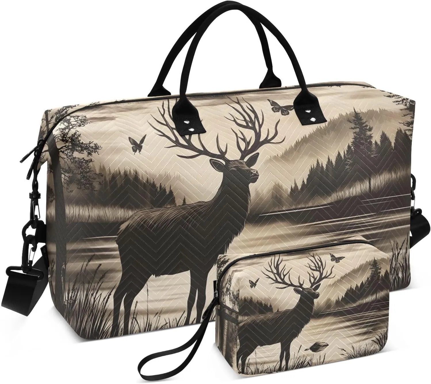Elk Lake Landscape Travel Duffel Bag, Gym Bags with Multiple Interior Pockets for Men Women Toiletry Purse Included 20.5”x 1.9” x 13.8”