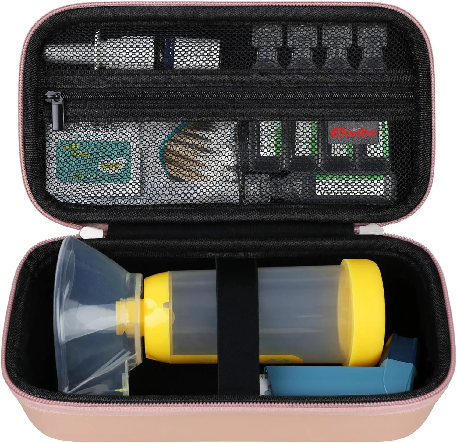 Elonbo Carrying Case ​for Asthma Inhaler, Inhaler Spacer for Kids and Adults, Masks, Inhaler Holder Asthma Travel Organize Bag, Pocket Fits Allergy Meds, Ventolin Inhaler, Rose Gold (Case Only)