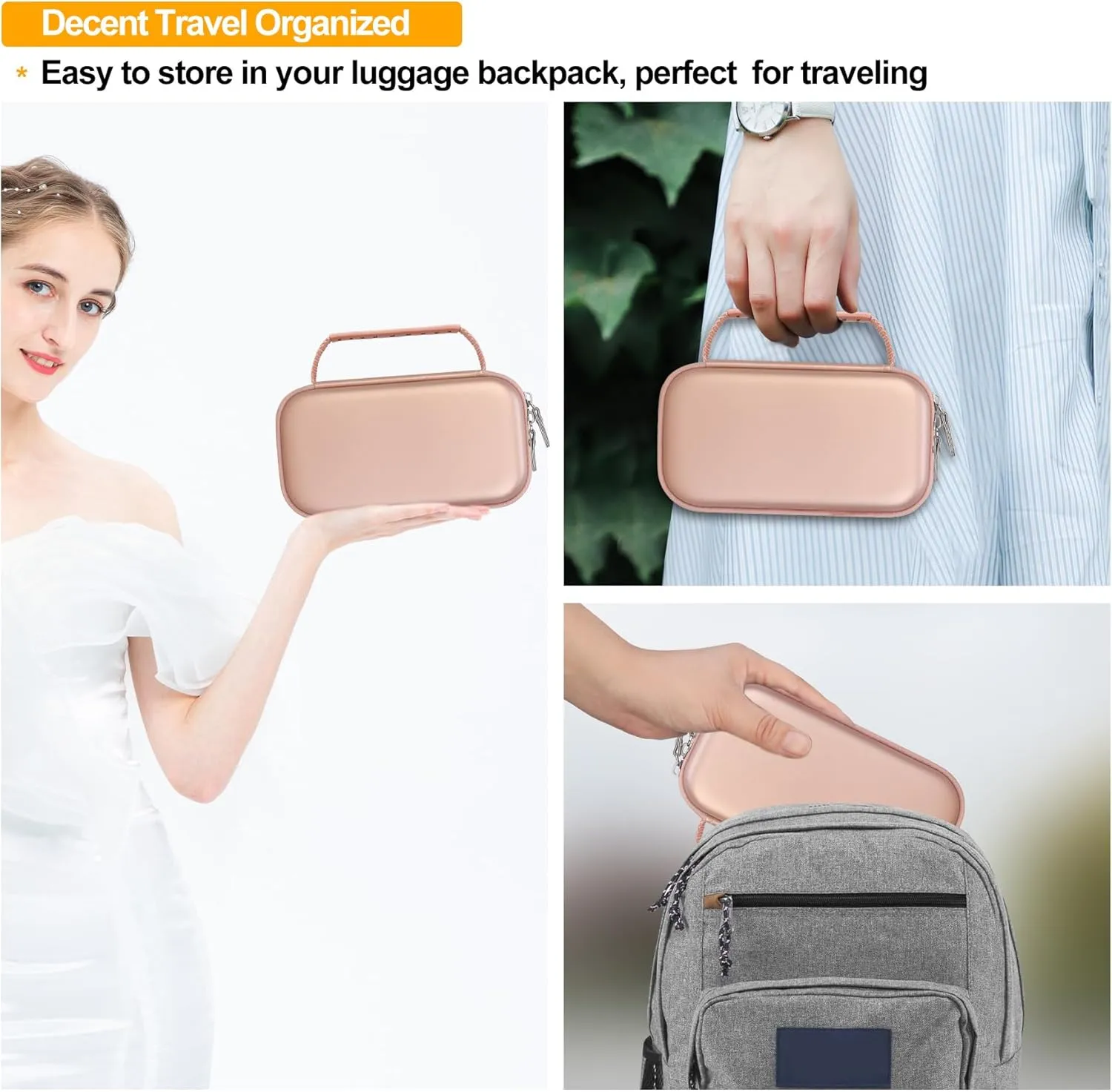 Elonbo Carrying Case ​for Asthma Inhaler, Inhaler Spacer for Kids and Adults, Masks, Inhaler Holder Asthma Travel Organize Bag, Pocket Fits Allergy Meds, Ventolin Inhaler, Rose Gold (Case Only)